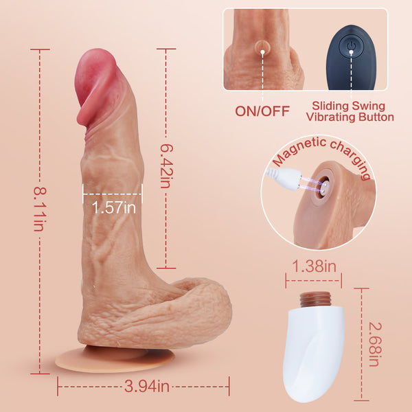 sensatease - 10 Telescopic Swinging Vibrator App Control Dildo 6.41 IN with Suction Cup
