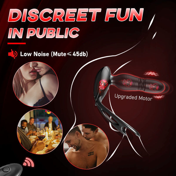 Sensatease Double Cock Ring Silicone Prostate Massager 10 Thrusts and Vibrations Low Noise