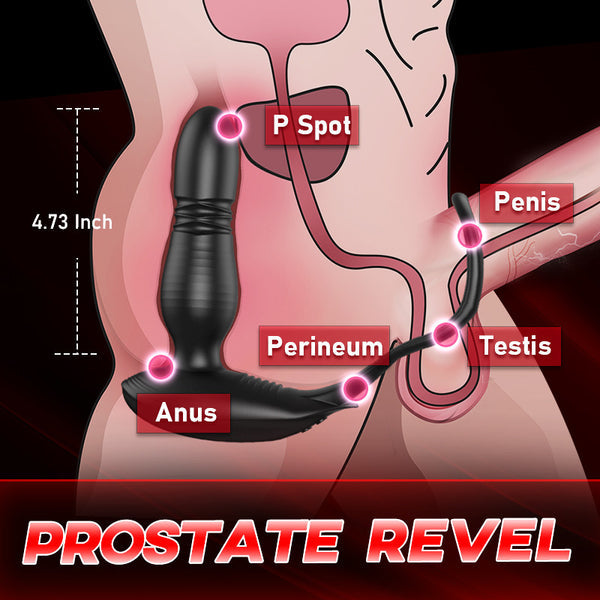 Sensatease Double Cock Ring Silicone Prostate Massager 10 Thrusts and Vibrations Low Noise