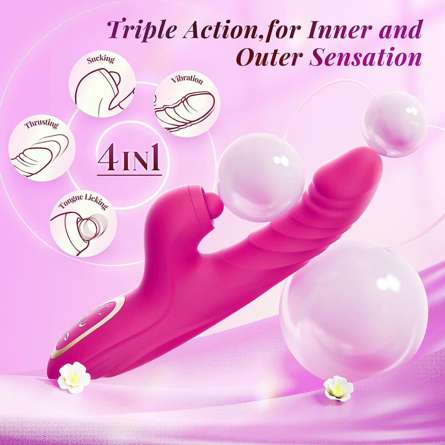 Sensatease - Thrusting Dildo Rabbit Vibrator for Women, Sex Toys Thrusting Vibrator Clitoris Stimulator with 10 Vibrations, 7 Thrusting Modes with Licking, G-spot Vibrators, Sex Toy for Women Couples Pleasure