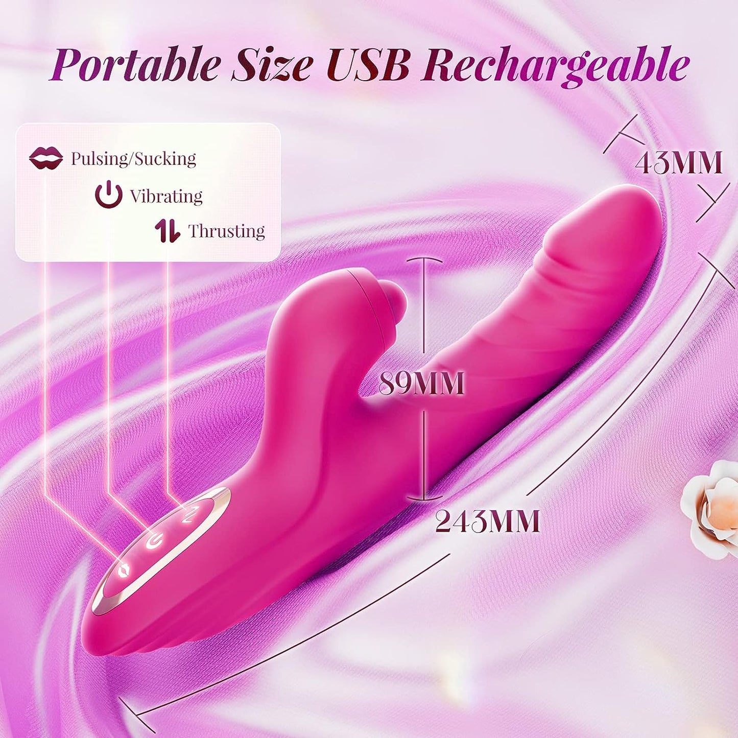 Sensatease - Thrusting Dildo Rabbit Vibrator for Women, Sex Toys Thrusting Vibrator Clitoris Stimulator with 10 Vibrations, 7 Thrusting Modes with Licking, G-spot Vibrators, Sex Toy for Women Couples Pleasure