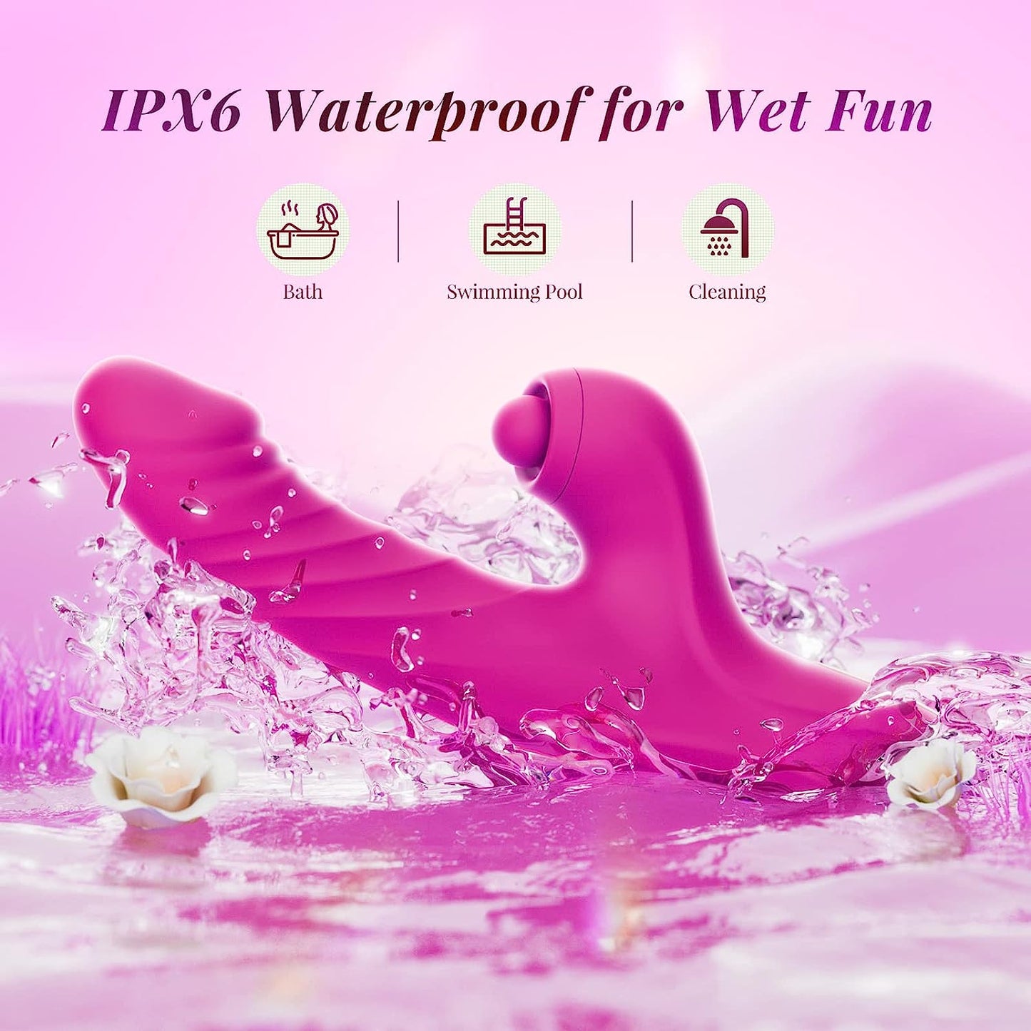 Sensatease - Thrusting Dildo Rabbit Vibrator for Women, Sex Toys Thrusting Vibrator Clitoris Stimulator with 10 Vibrations, 7 Thrusting Modes with Licking, G-spot Vibrators, Sex Toy for Women Couples Pleasure