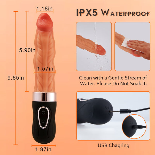 sensatease Wriggling Quiet 9 Vibrating Heating Vaginal Anal Vibrator Lifelike Dildo 9.65 Inch