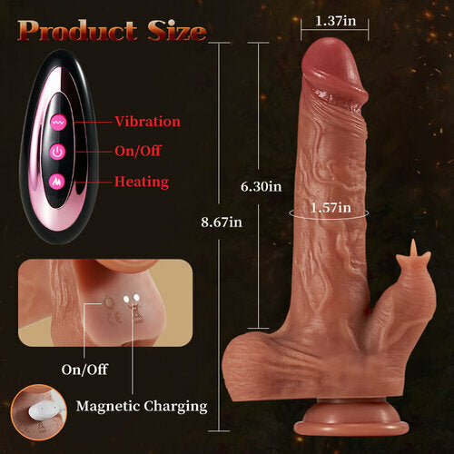 Sensatease Vibrating Tongue Licking 3 Thrusting & Swinging Heating 8.67 Inch Realistic Dildo