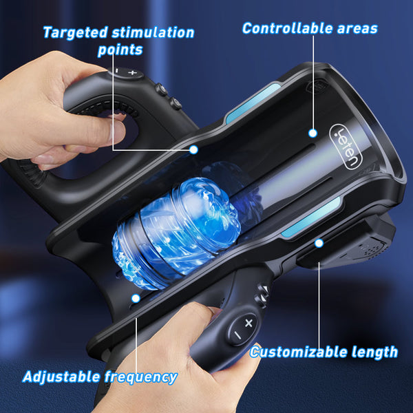 Sensatease - King Cannon - Dual Interchangeable Sleeves, 12CM Extension, and Men's Pleasure Device with a Peak Thrust Speed of 700/minute