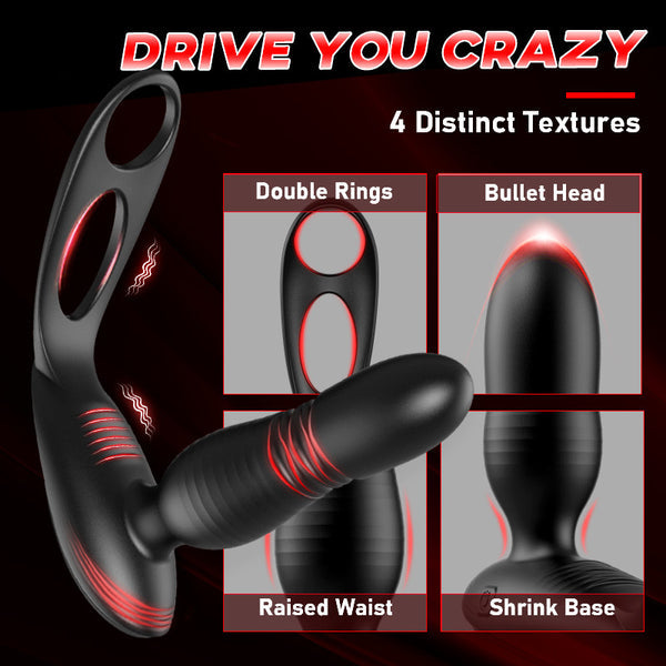 Sensatease Double Cock Ring Silicone Prostate Massager 10 Thrusts and Vibrations Low Noise
