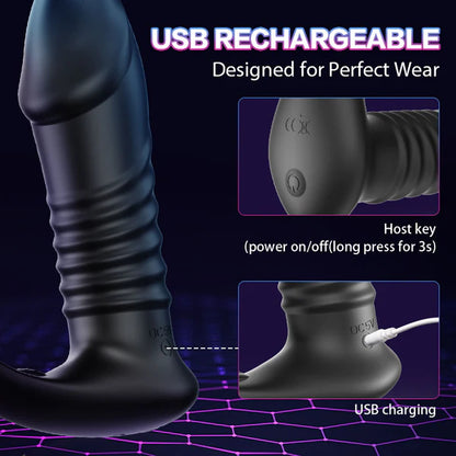Sensatease - silikonowy wibrator analny z pierścieniem na penisa